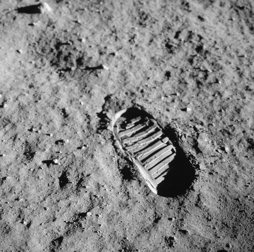 NASA Apollo 11 boot print lunar surface photo